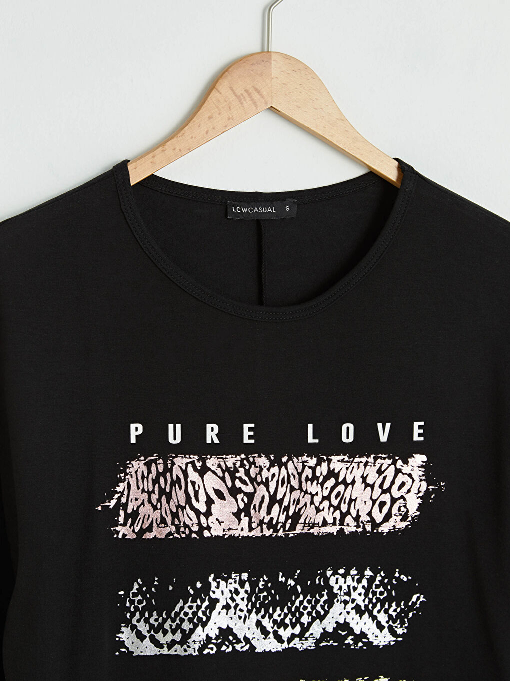 Siyah Bisiklet Yaka Baskılı Uzun Kollu Kadın Tişört-7