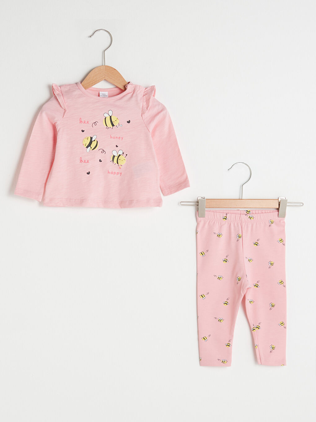 Crew Neck Long Sleeve Printed Baby Girls' T-Shirt and Tights 2 Pack Set