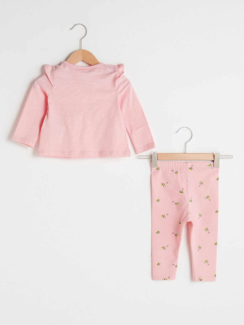 Crew Neck Long Sleeve Printed Baby Girls' T-Shirt and Tights 2 Pack Set-1