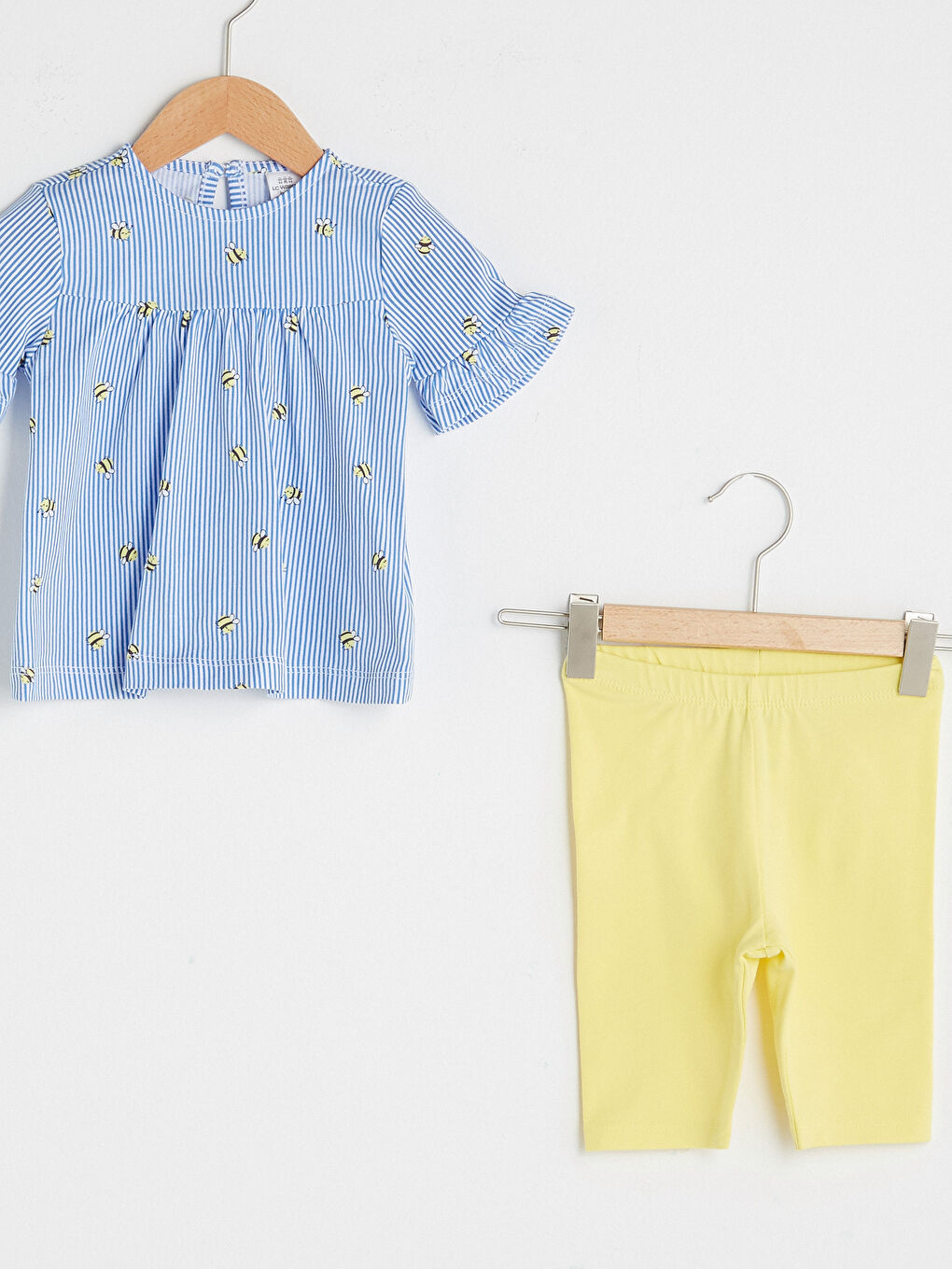 Crew Neck Short Sleeve Patterned Cotton Baby Girl T-Shirt and Tights Set of 2-2