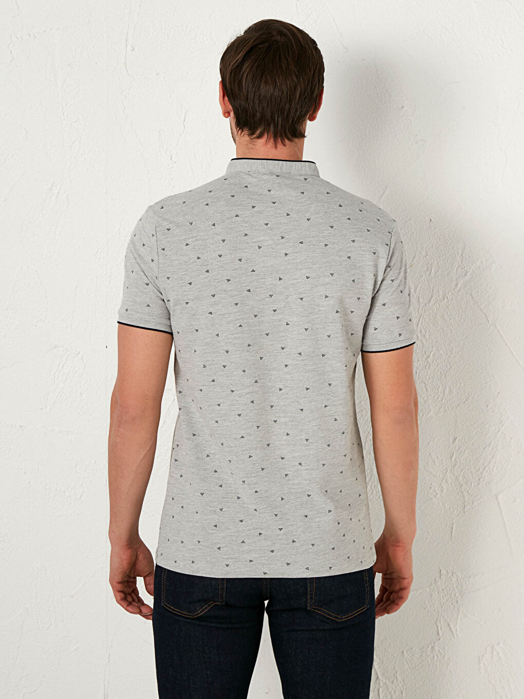 Gri Hakim Yaka Kısa Kollu Pike Tişört-4