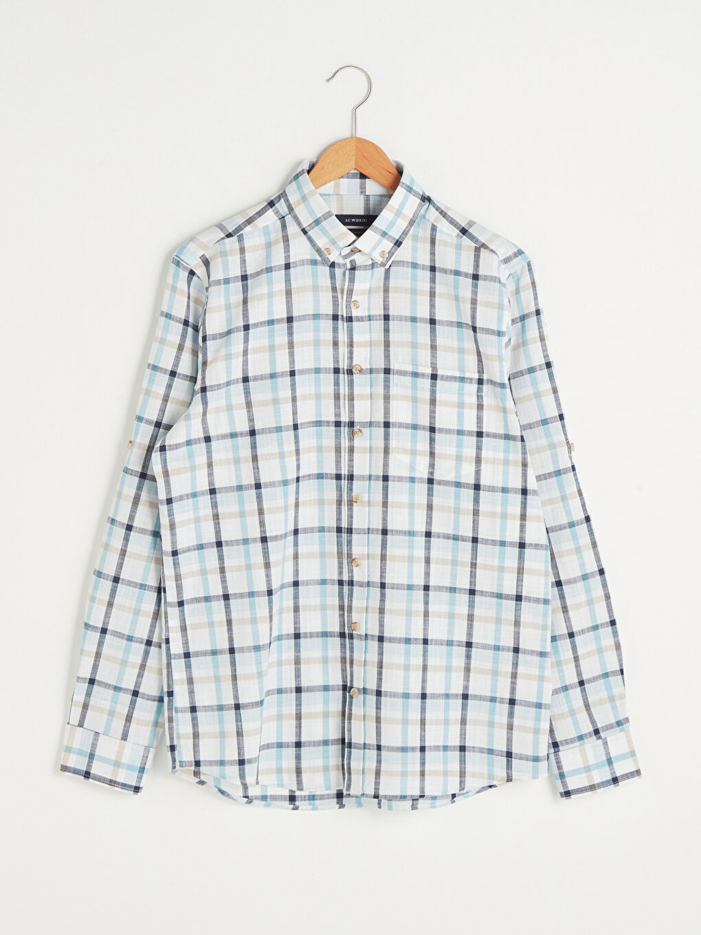 Regular Fit Long Sleeve Plaid Poplin Men's Shirt-5