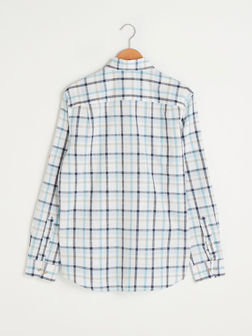 Regular Fit Long Sleeve Plaid Poplin Men's Shirt-6