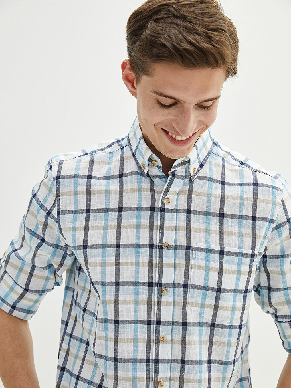 Regular Fit Long Sleeve Plaid Poplin Men's Shirt-1