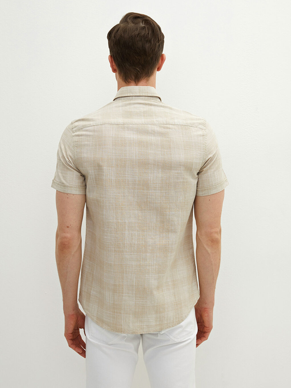 Slim Fit Short Sleeve Patterned Poplin Men's Shirt-8