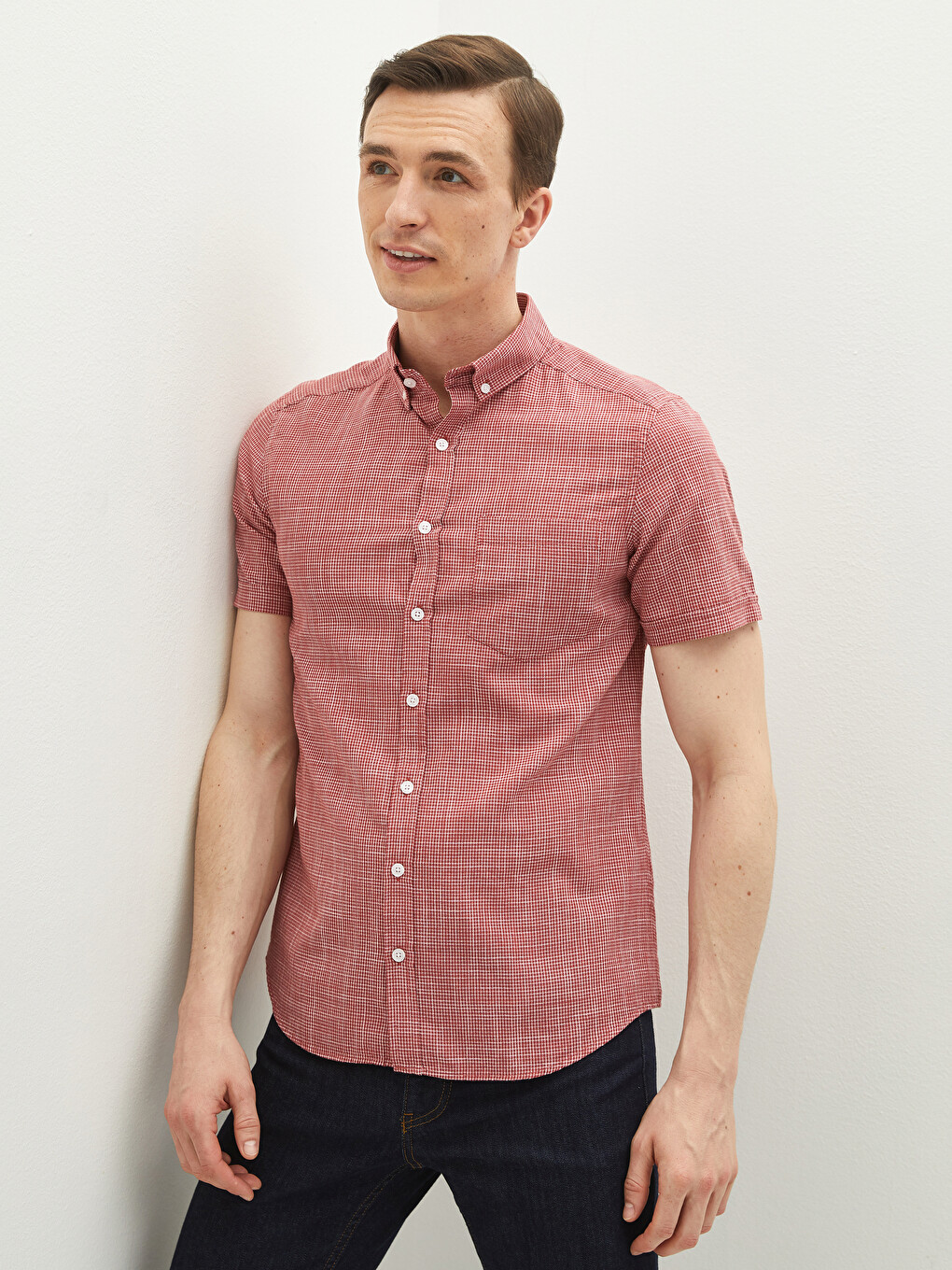 Chemise pour Hommes Slim Fit Manches Courtes en Popeline