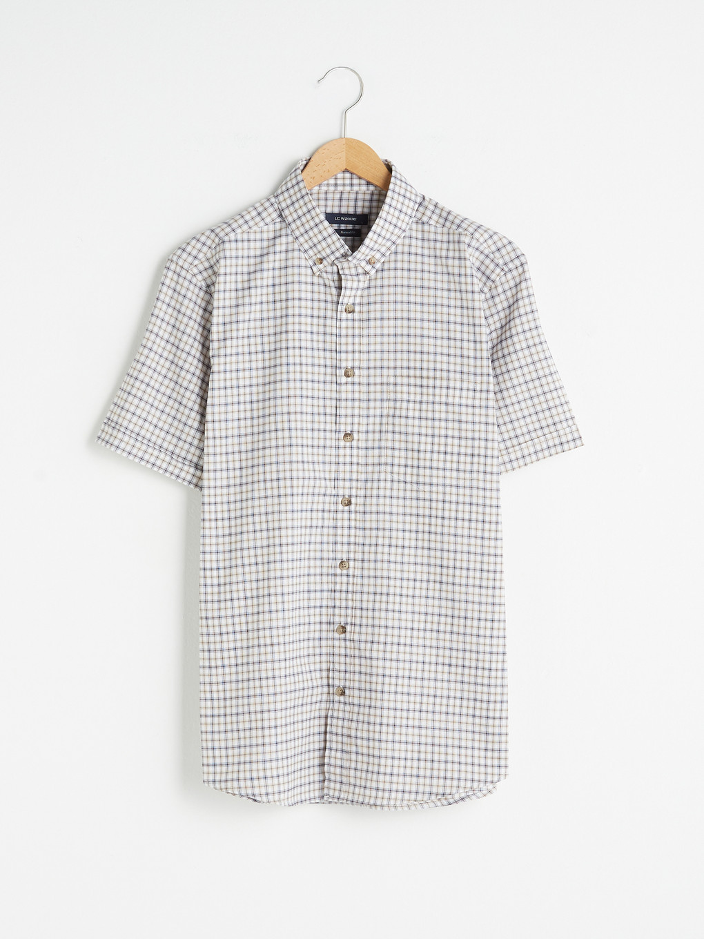 Bej Regular Fit Kısa Kollu Oxford Erkek Gömlek-5