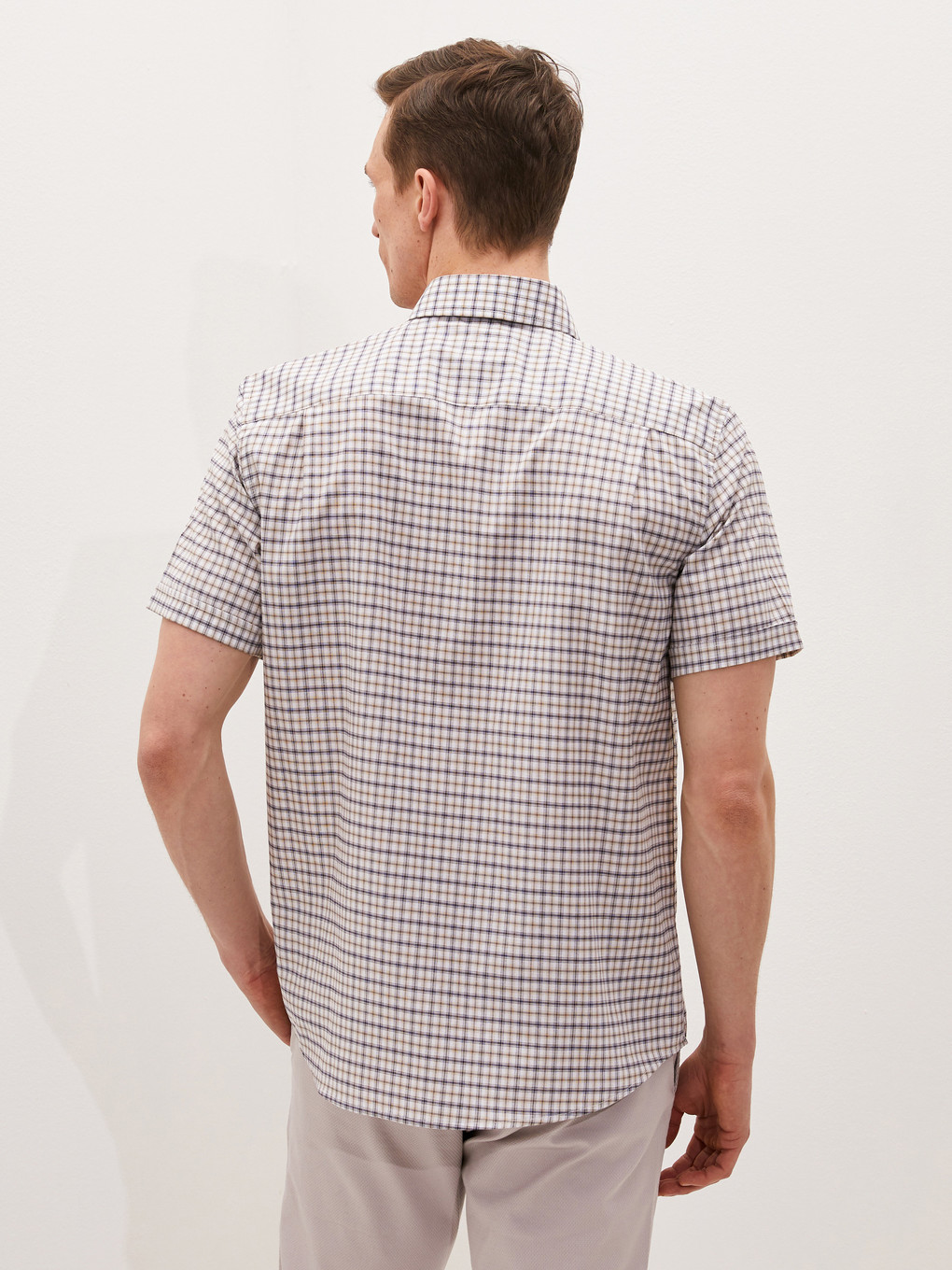 Bej Regular Fit Kısa Kollu Oxford Erkek Gömlek-3