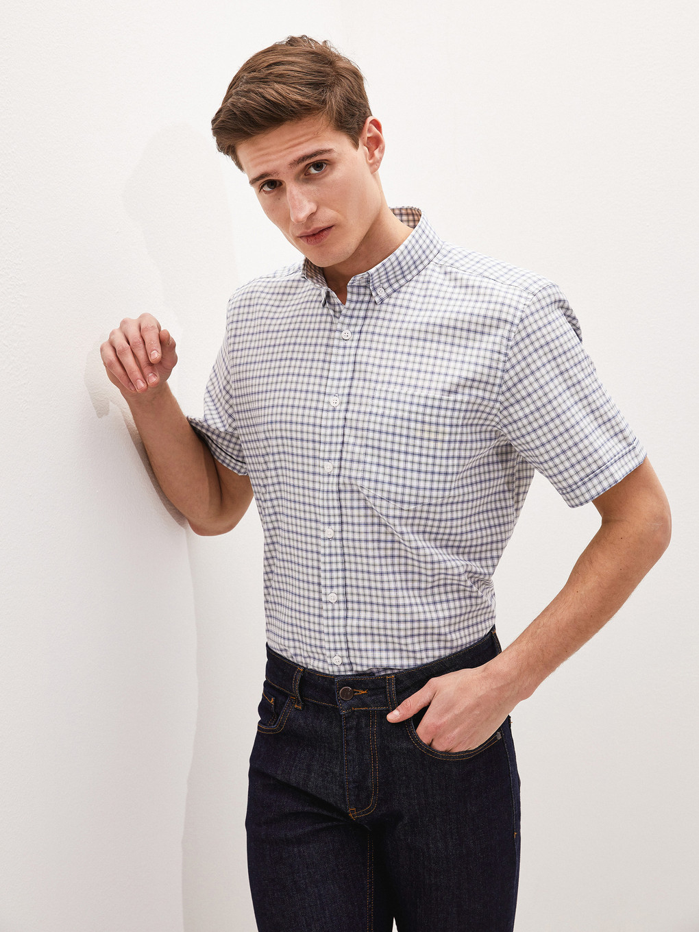 Yeşil Regular Fit Kısa Kollu Oxford Erkek Gömlek-1
