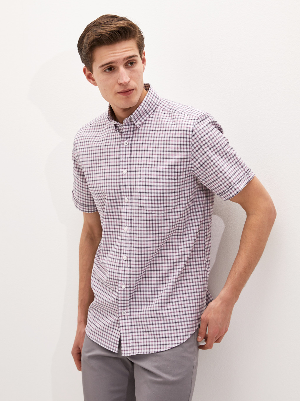 Mor Regular Fit Kısa Kollu Oxford Erkek Gömlek-1