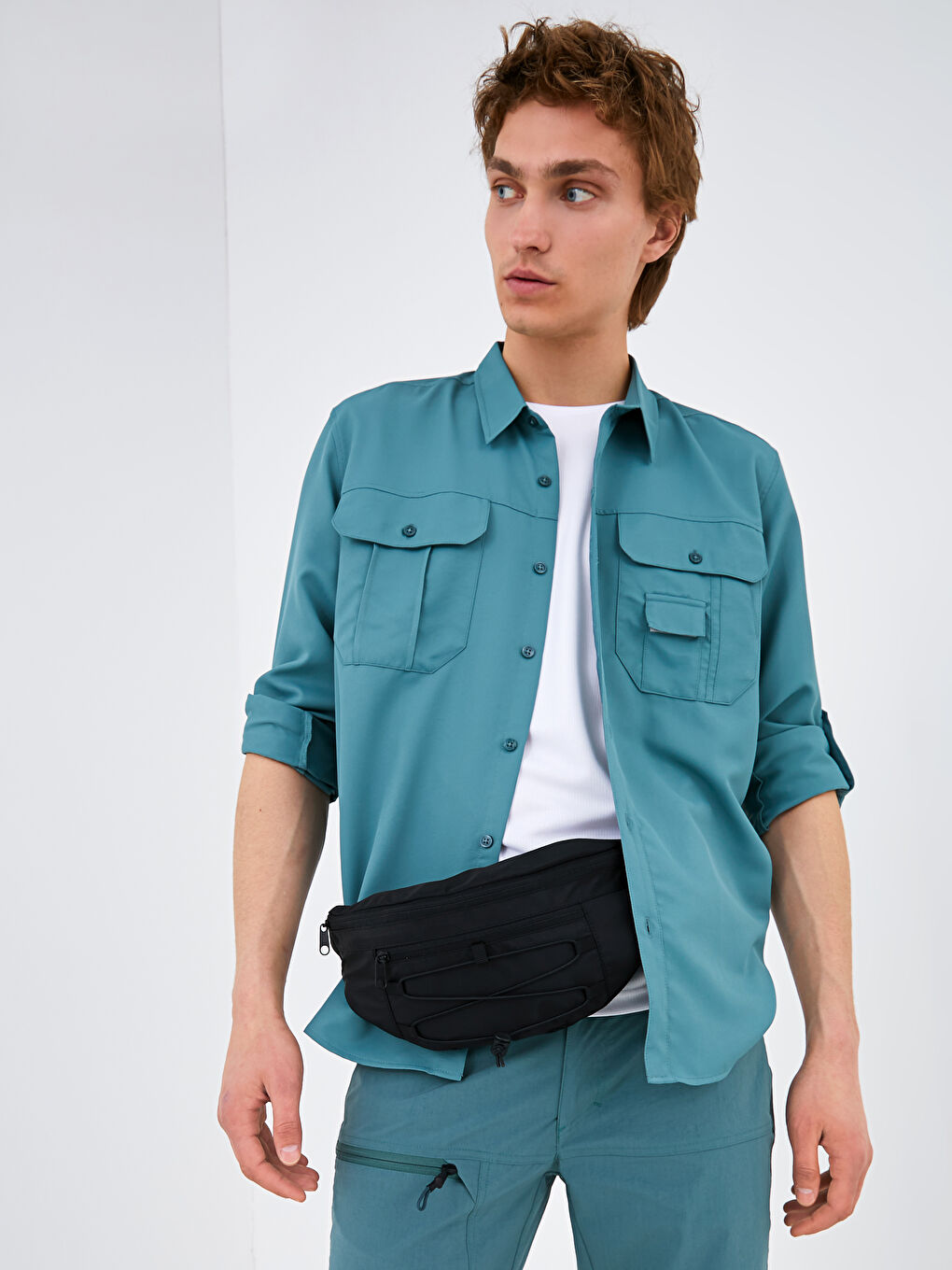 Siyah Fermuarlı İnce Erkek Bel Çantası-2