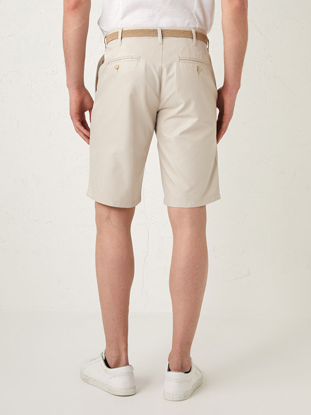 Bej Slim Fit Kemerli Erkek Şort-17