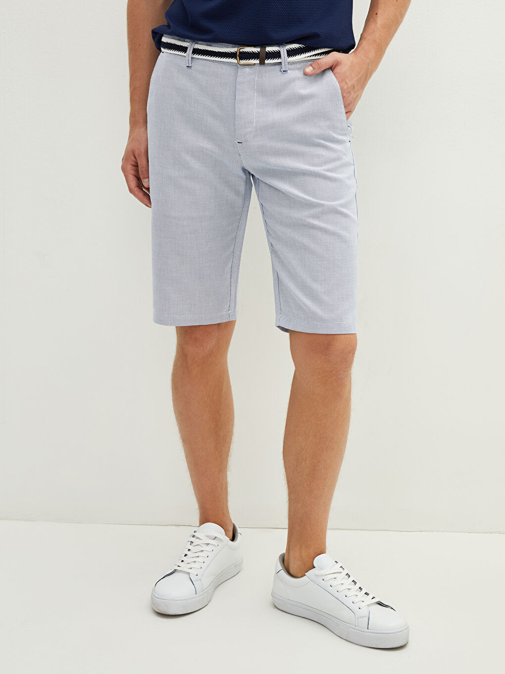 Mavi Slim Fit Kemerli Erkek Şort-3