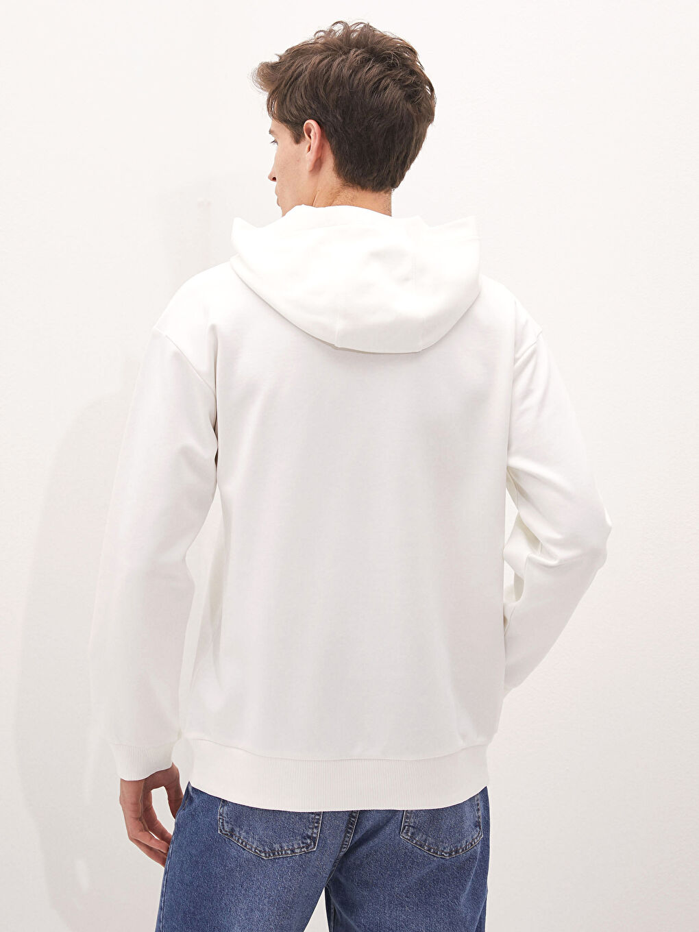 Ekru Uzun Kollu Baskılı Erkek Hoodie-4