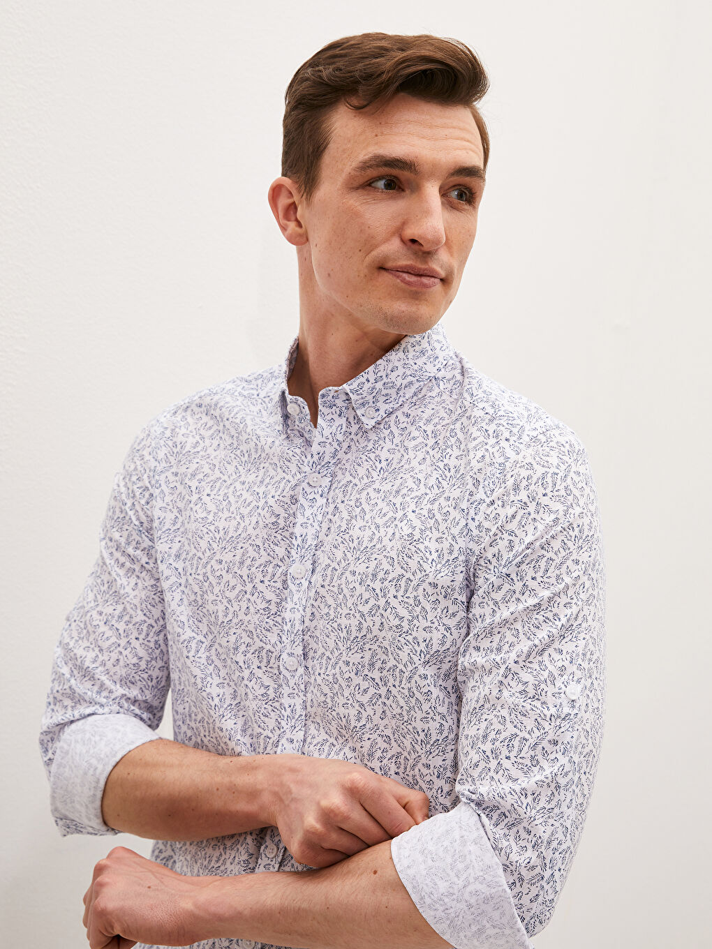 Beyaz Slim Fit Uzun Kollu Poplin Erkek Gömlek-1