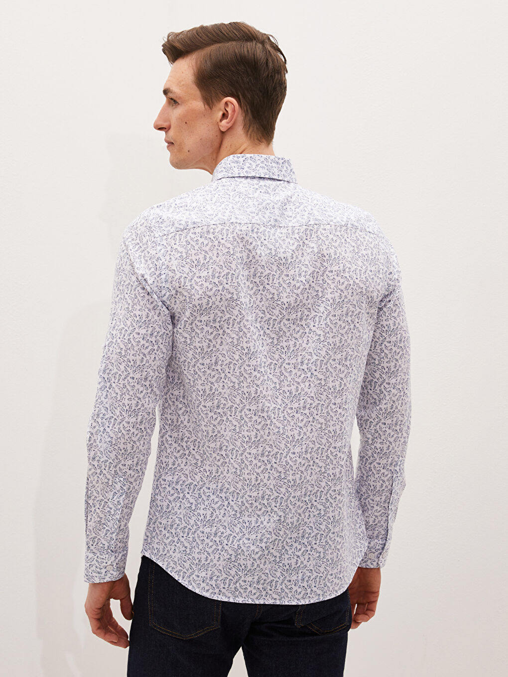 Beyaz Slim Fit Uzun Kollu Poplin Erkek Gömlek-3