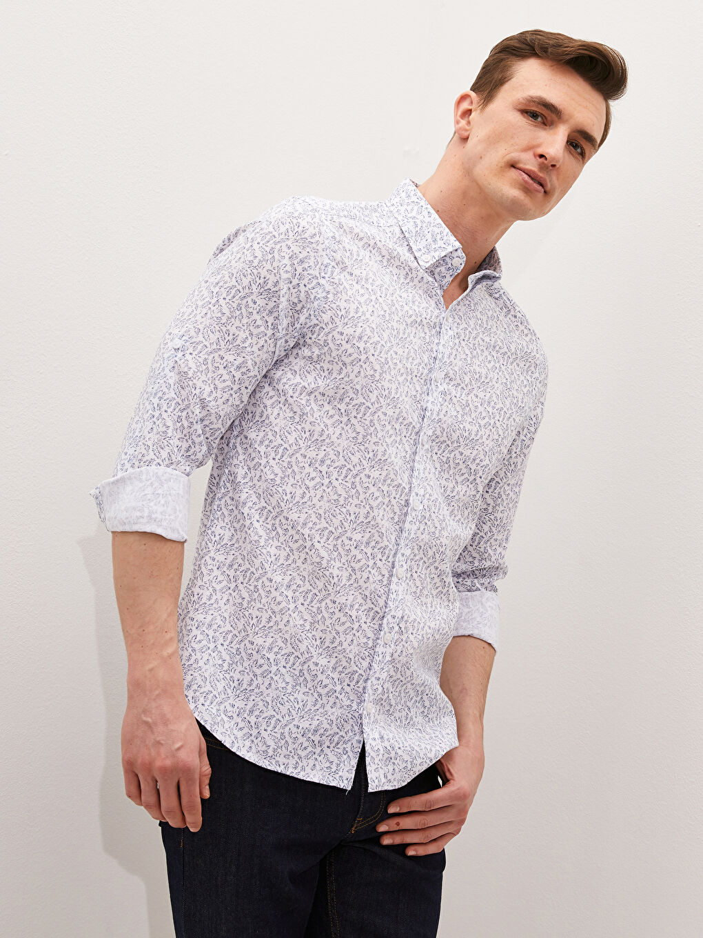 Beyaz Slim Fit Uzun Kollu Poplin Erkek Gömlek-4