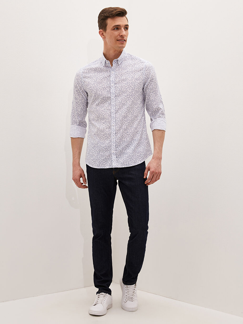 Beyaz Slim Fit Uzun Kollu Poplin Erkek Gömlek