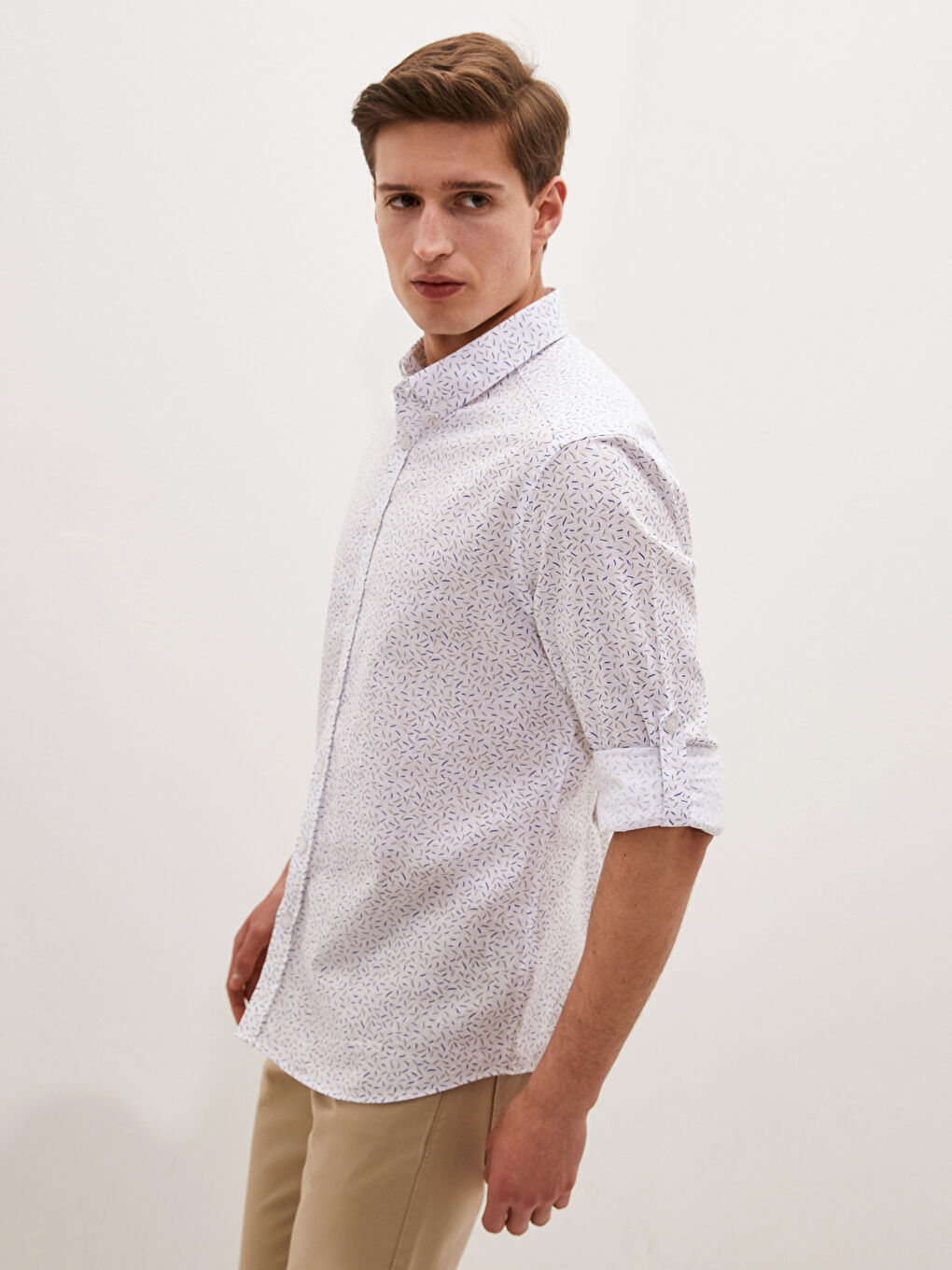 قميص بوبلين كم طويل رفيع للرجال-1