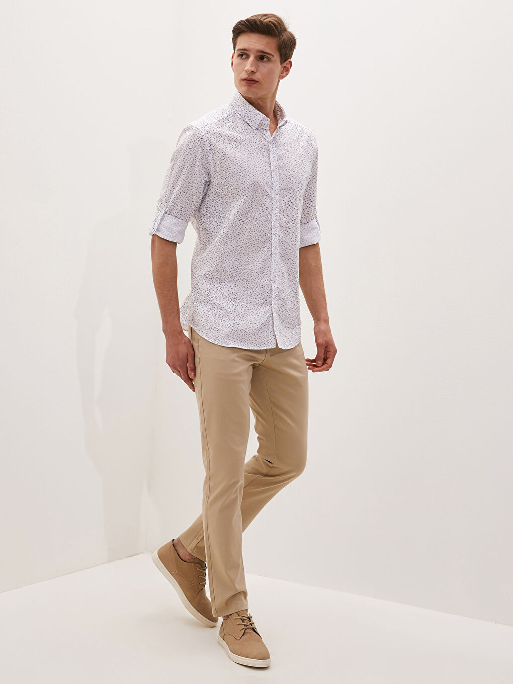 قميص بوبلين كم طويل رفيع للرجال-3