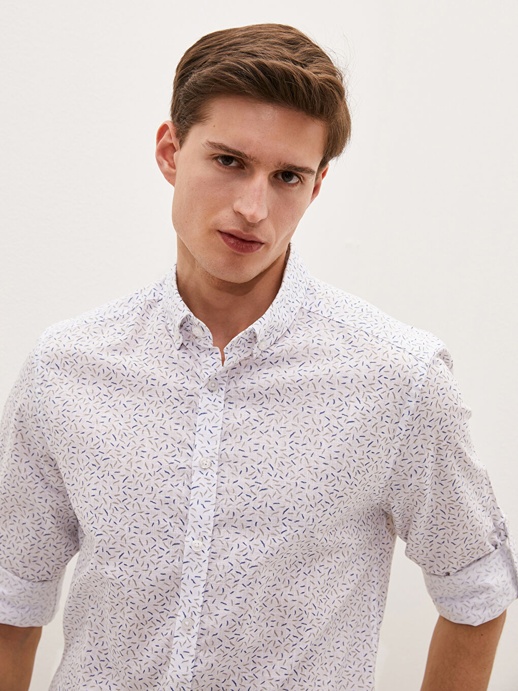 قميص بوبلين كم طويل رفيع للرجال-4