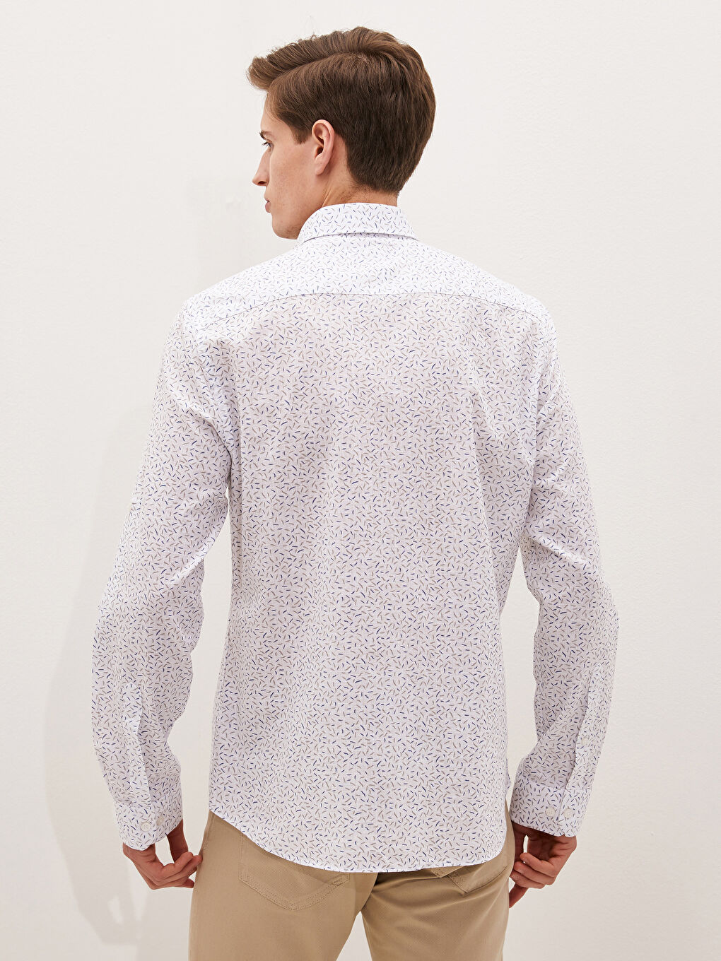 قميص بوبلين كم طويل رفيع للرجال-5