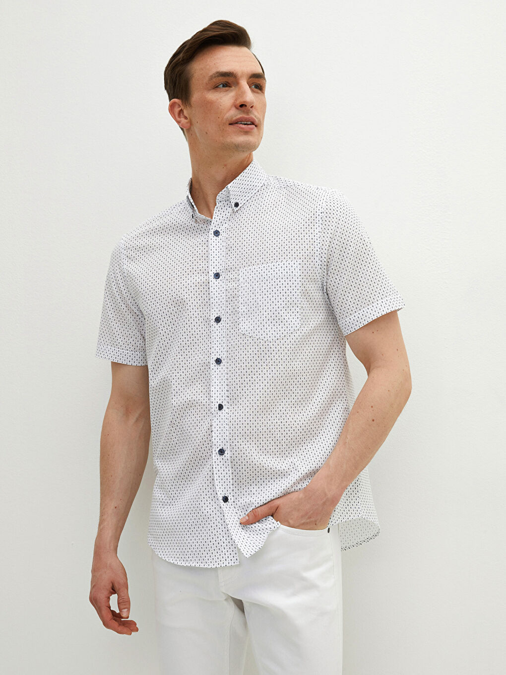 Regular Fit Short Sleeve Patterned Men's Shirt
