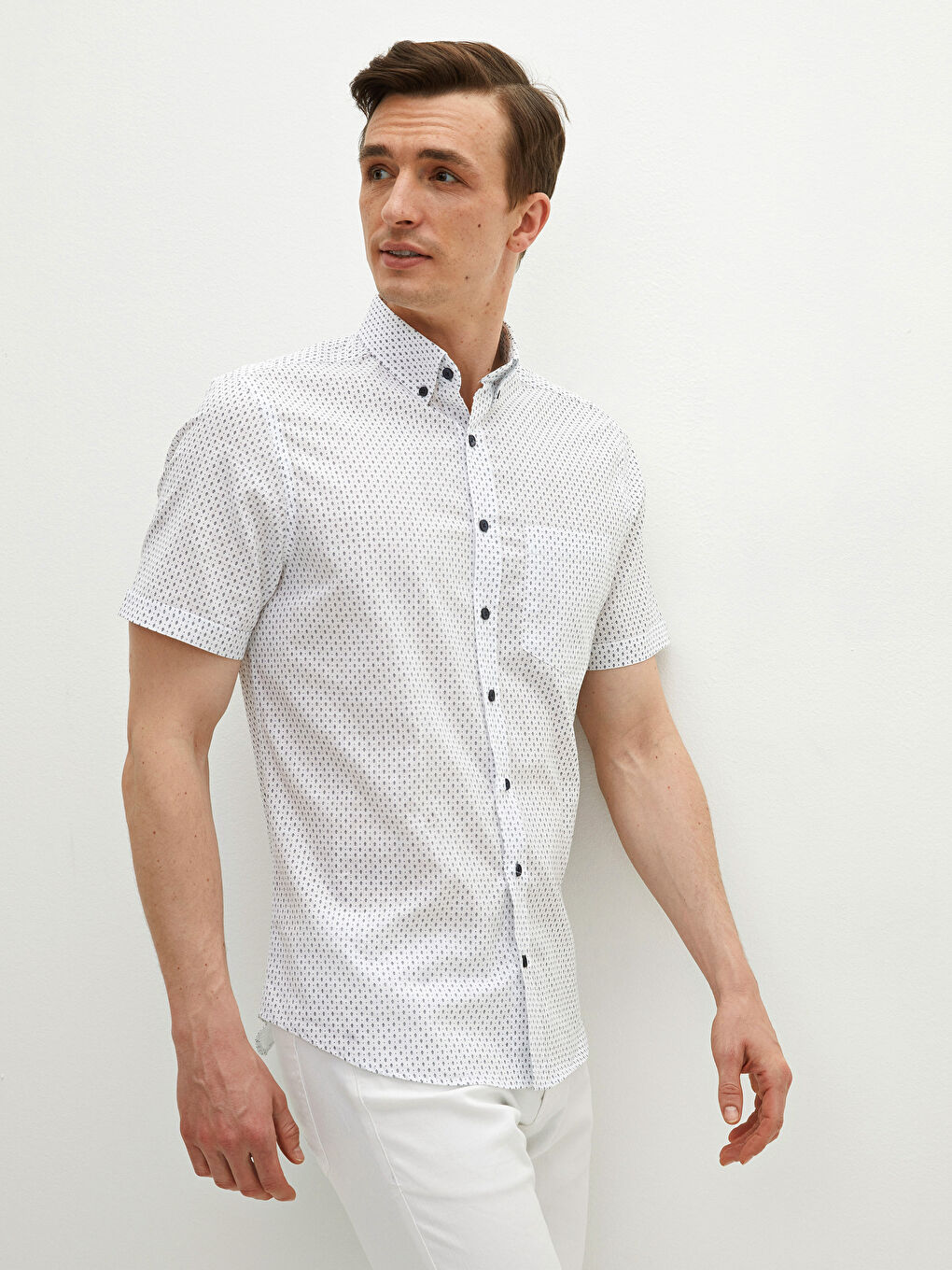 Regular Fit Short Sleeve Patterned Men's Shirt-1