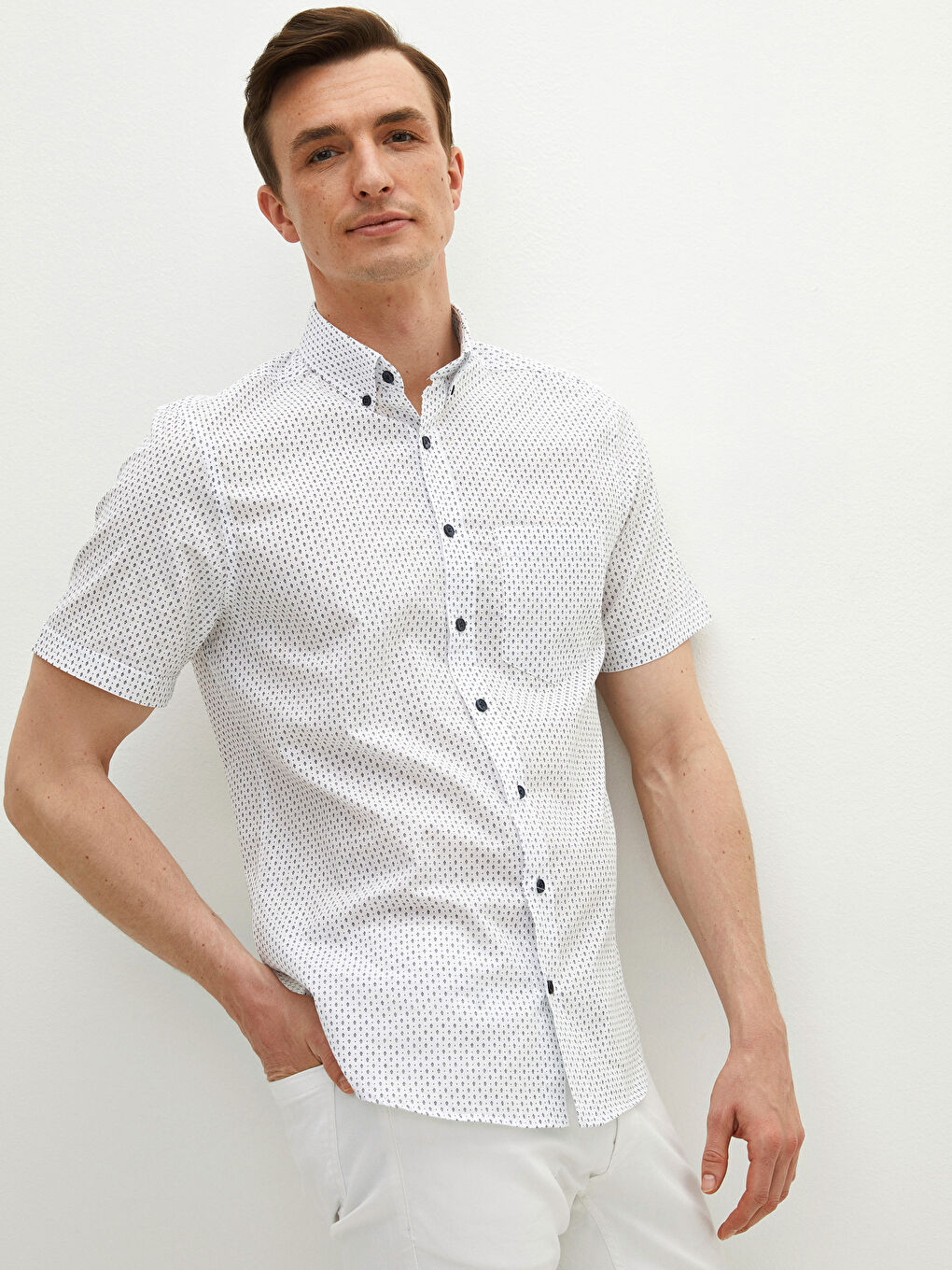 Regular Fit Short Sleeve Patterned Men's Shirt-2