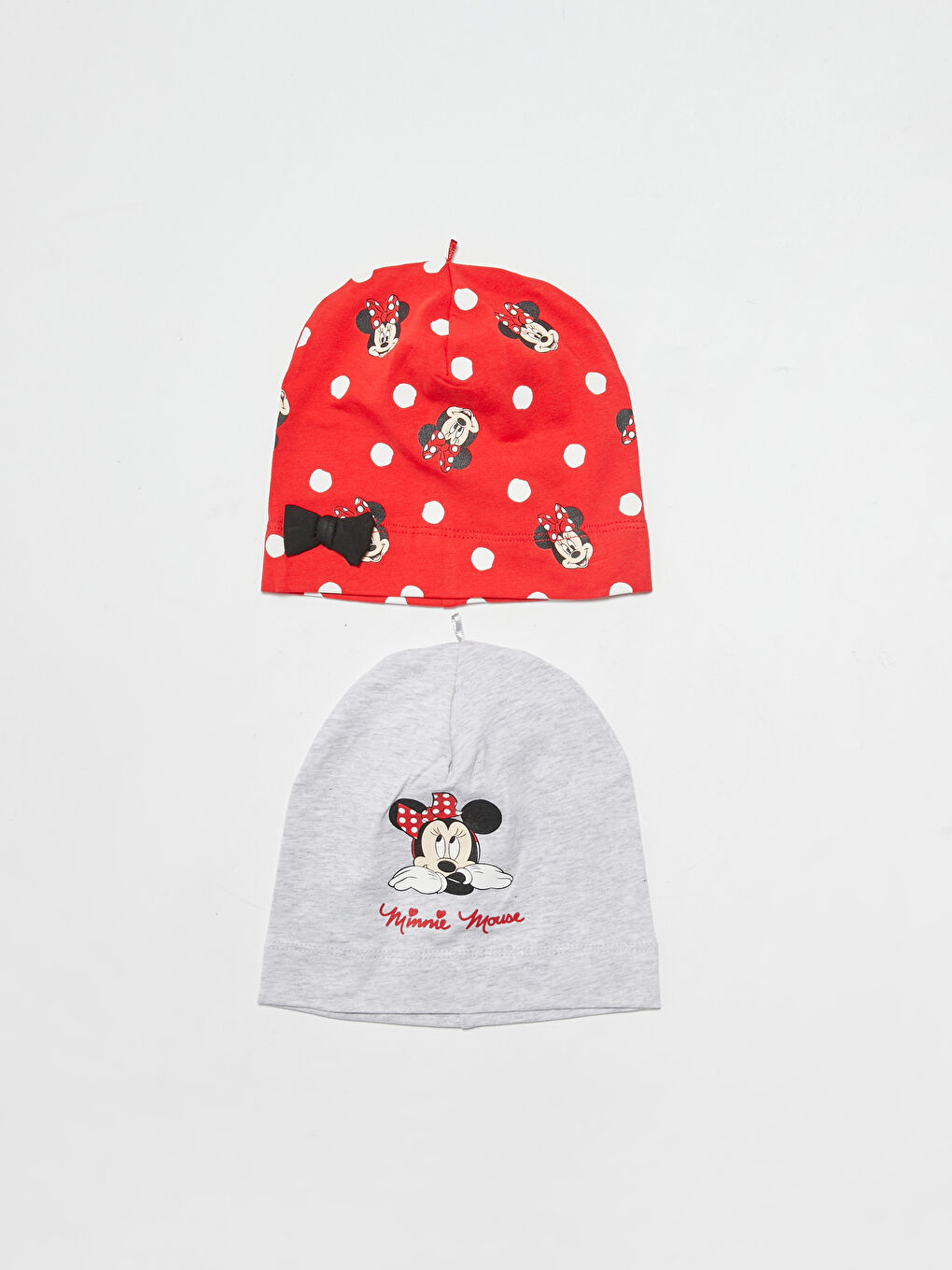Beyaz Minnie Mouse Baskılı Kız Bebek Bere 2'li