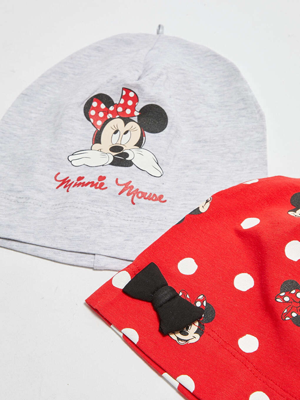 Beyaz Minnie Mouse Baskılı Kız Bebek Bere 2'li-1