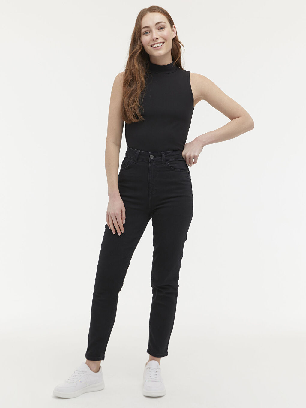 Siyah Düz Kolsuz Bisiklet Yaka Atlet-1