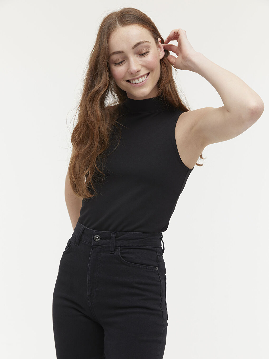 Siyah Düz Kolsuz Bisiklet Yaka Atlet-5