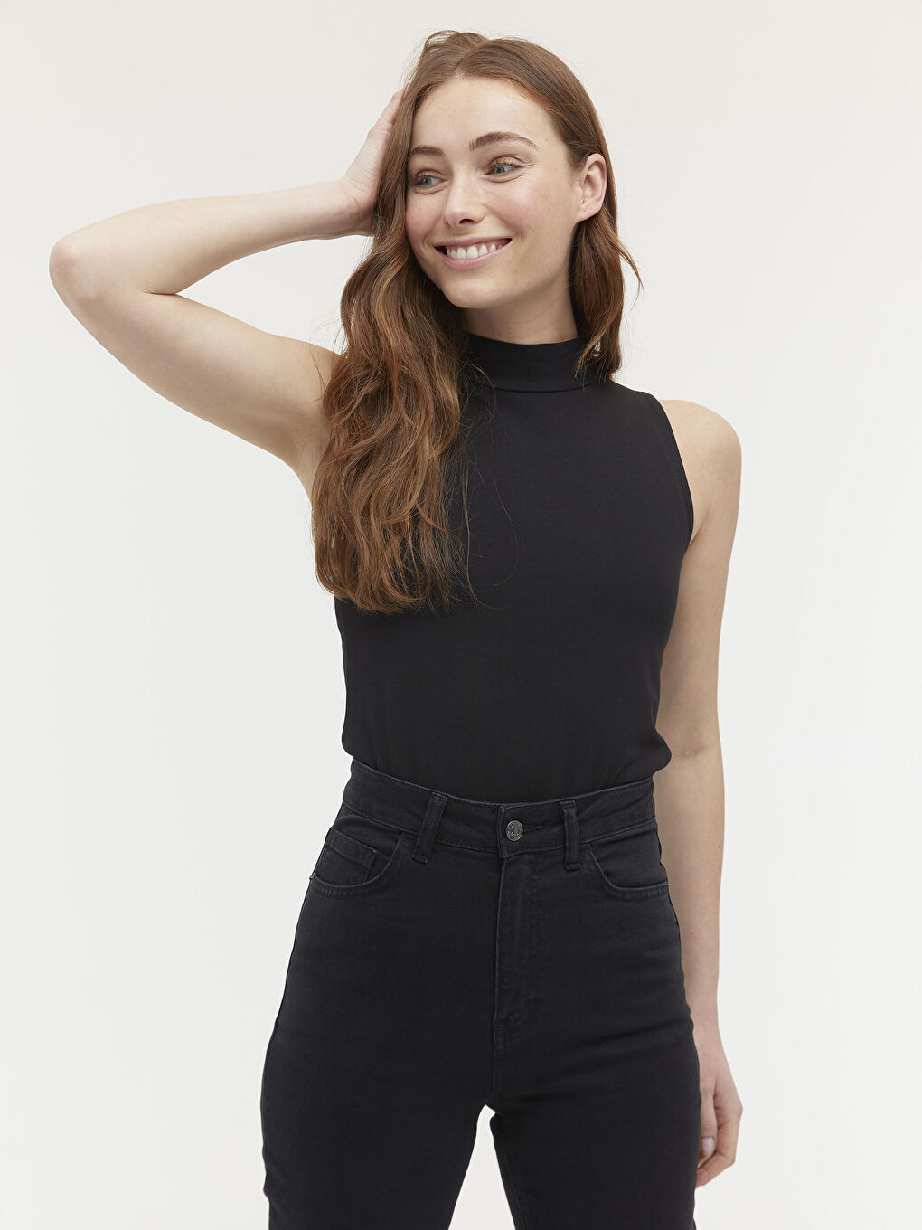 Siyah Düz Kolsuz Bisiklet Yaka Atlet