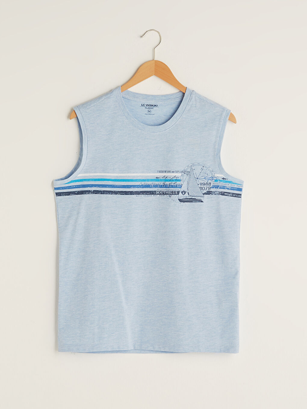 Mavi Bisiklet Yaka Baskılı Erkek Kolsuz Tişört-5