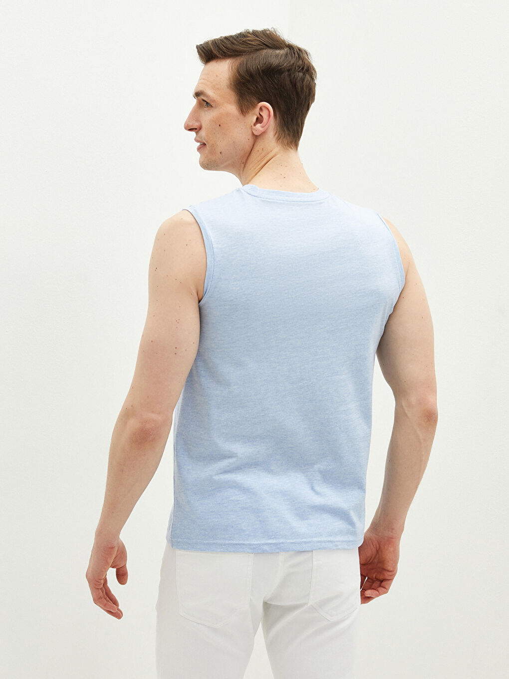 Mavi Bisiklet Yaka Baskılı Erkek Kolsuz Tişört-3