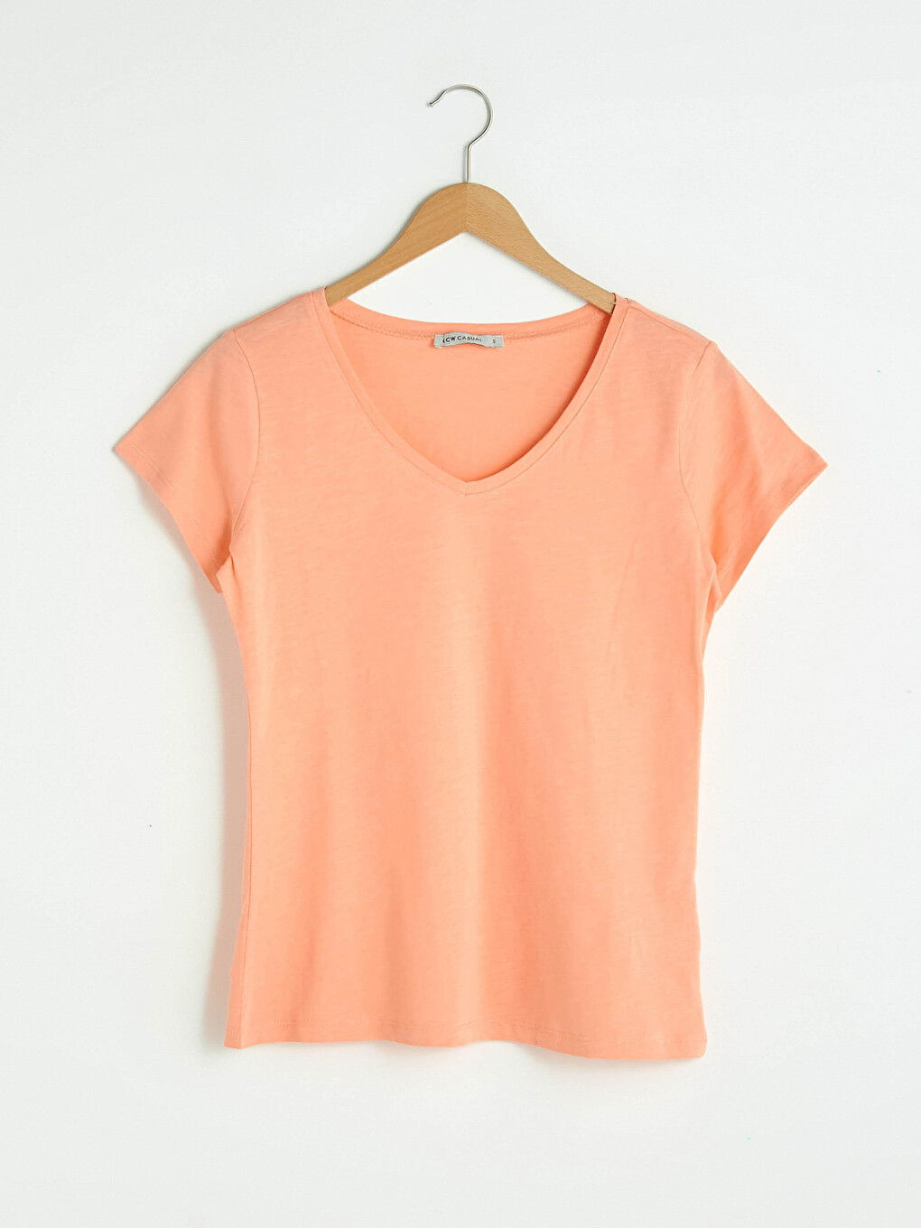V Neck Straight Short Sleeve Cotton Women's T-shirt-6