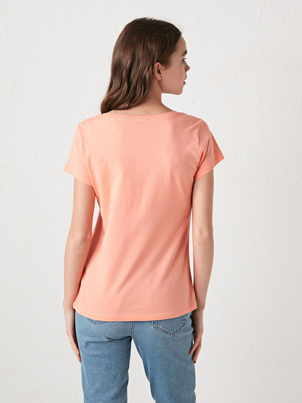 V Neck Straight Short Sleeve Cotton Women's T-shirt-5