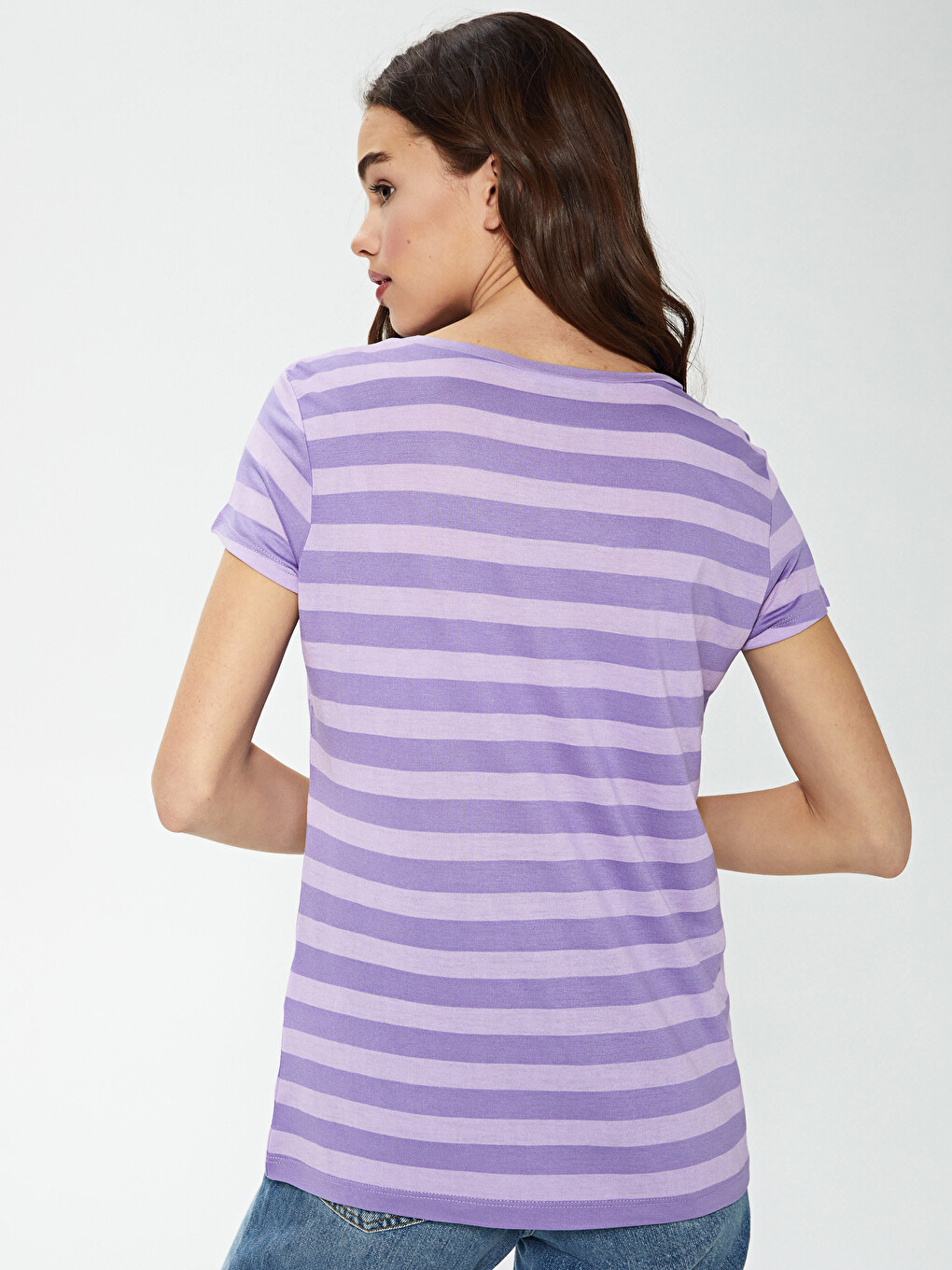 V-neck Striped Short Sleeve Women's T-shirt-13