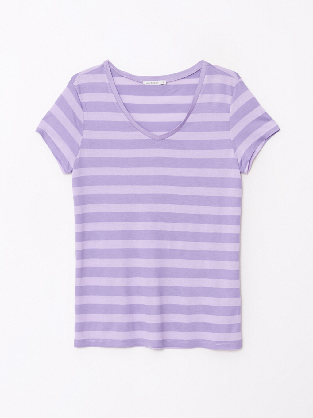 V-neck Striped Short Sleeve Women's T-shirt-14