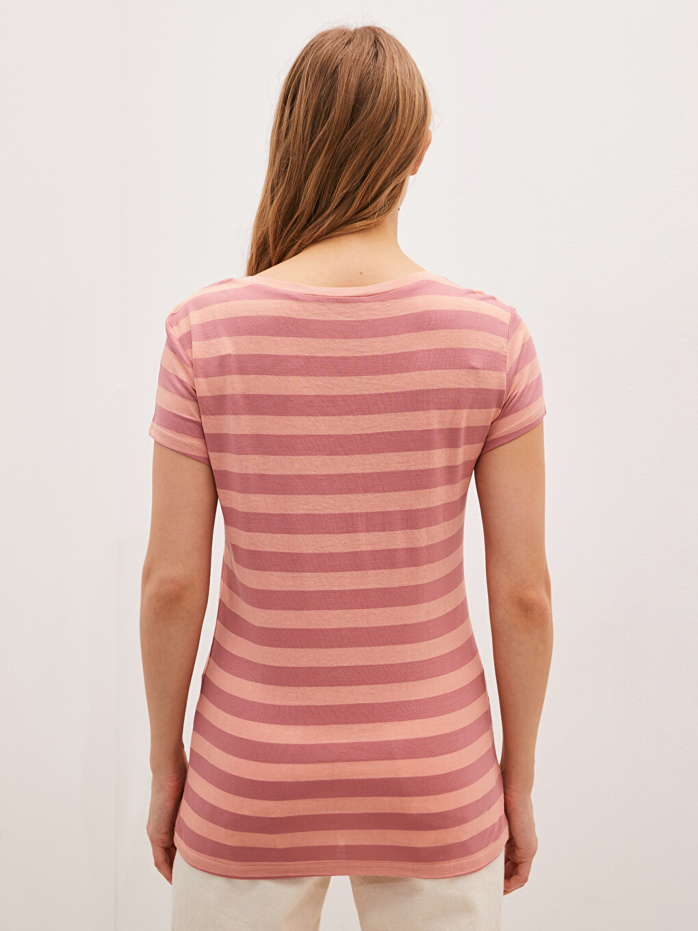 V-neck Striped Short Sleeve Women's T-shirt-4
