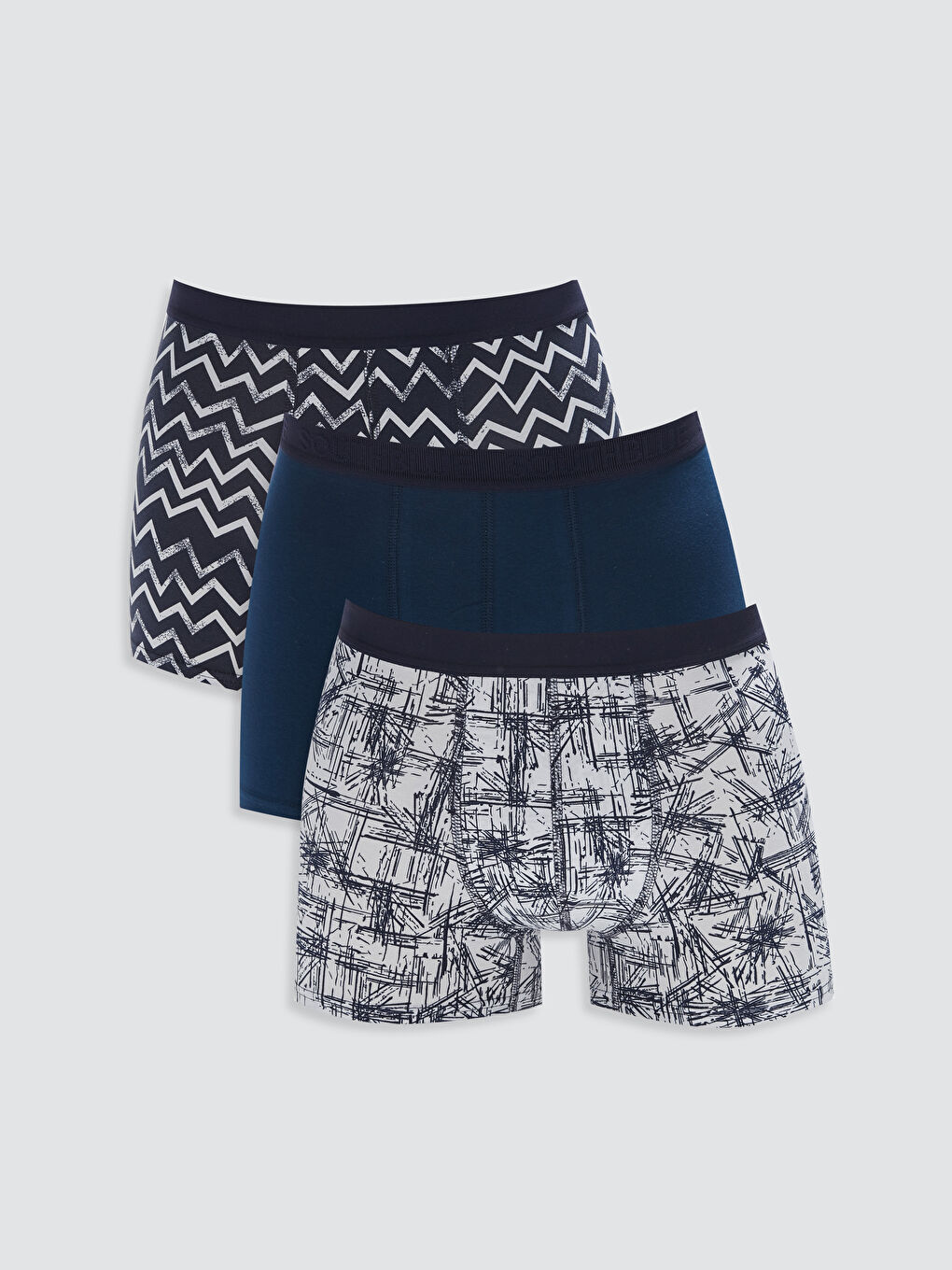 Lacivert Standart Kalıp Pamuklu Esnek Erkek Boxer 3'lü