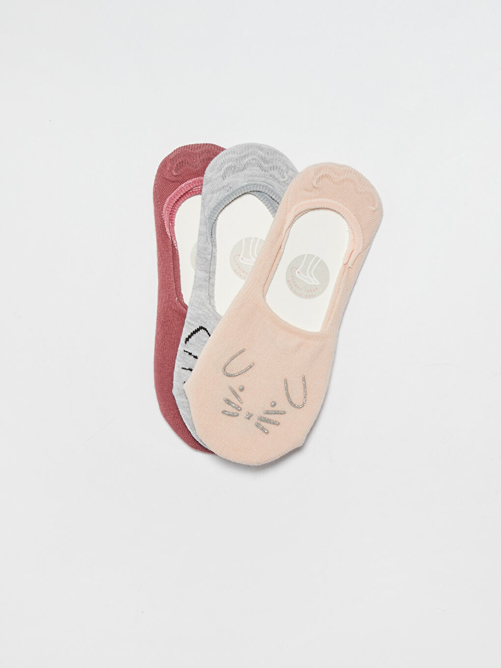 Pembe Desenli Pamuklu Kadın Babet Çorap 3'lü