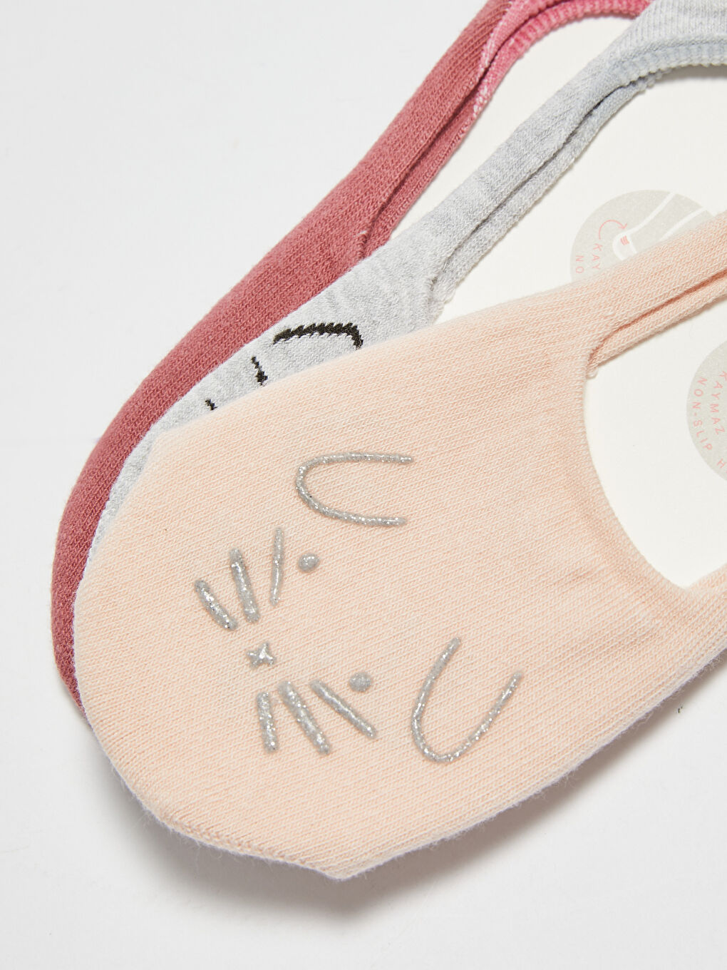 Pembe Desenli Pamuklu Kadın Babet Çorap 3'lü-2