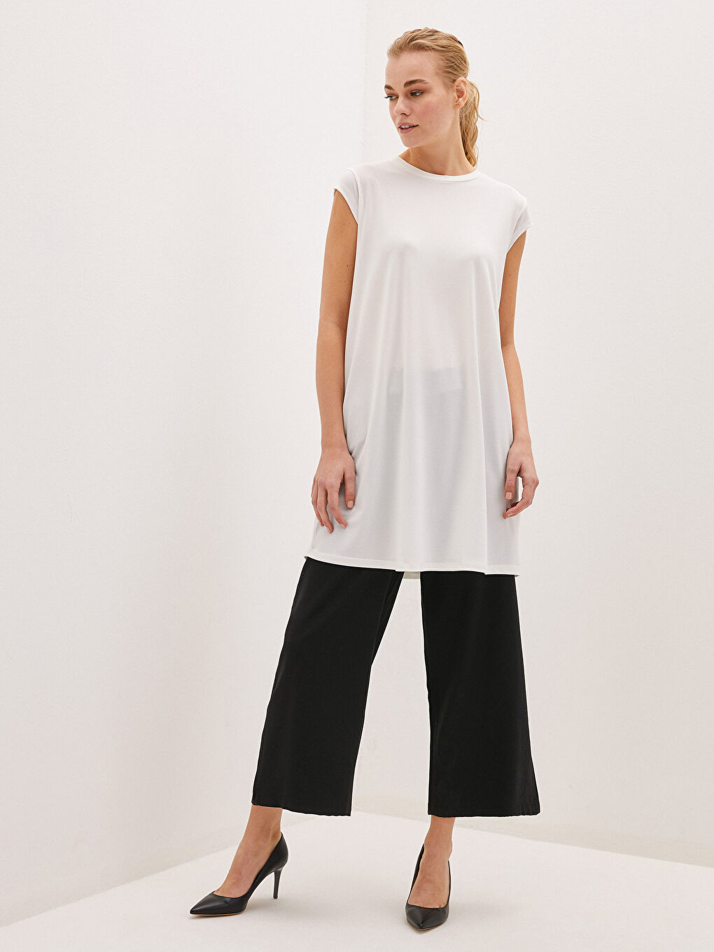 Pantalon Palazzo Femme à Jambe Large avec Taille Élastique et Détails Poches Droites-1