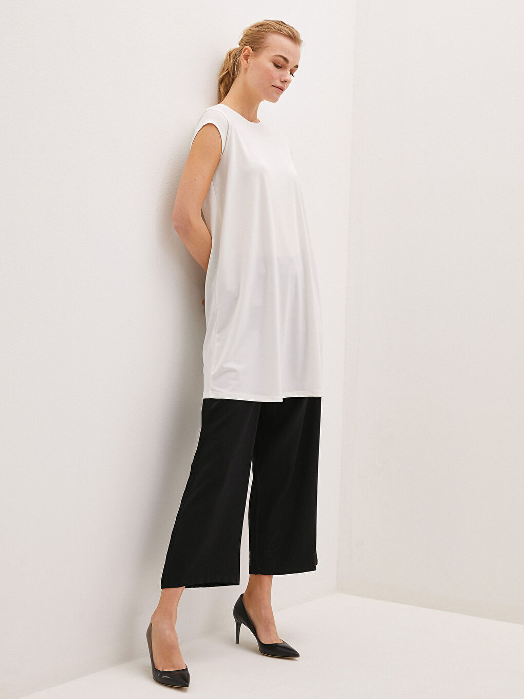 Pantalon Palazzo Femme à Jambe Large avec Taille Élastique et Détails Poches Droites-3