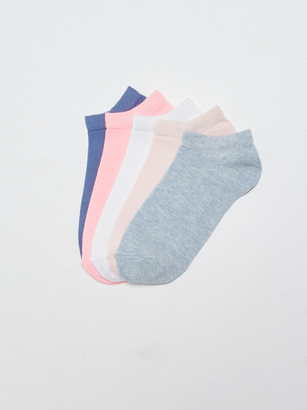 Mavi Düz Pamuklu Kadın Patik Çorap 5'li