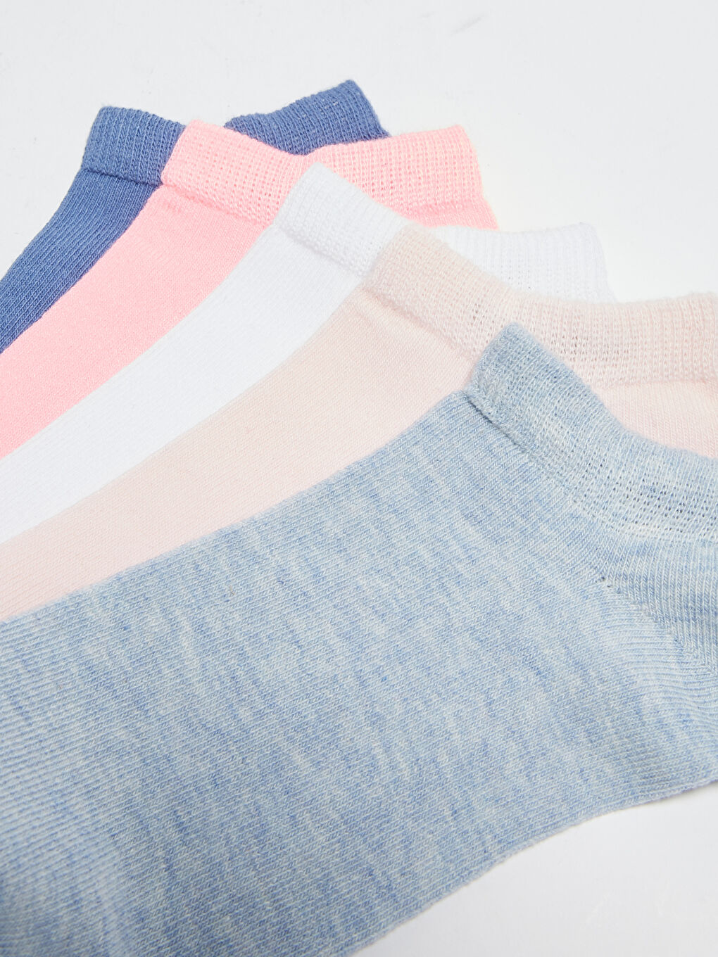 Mavi Düz Pamuklu Kadın Patik Çorap 5'li-2