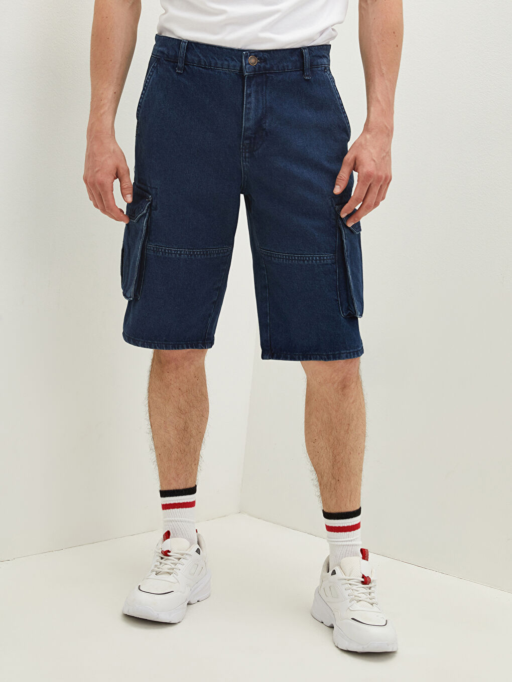 İndigo Rahat Kalıp Bermuda Erkek Jean Şort-2