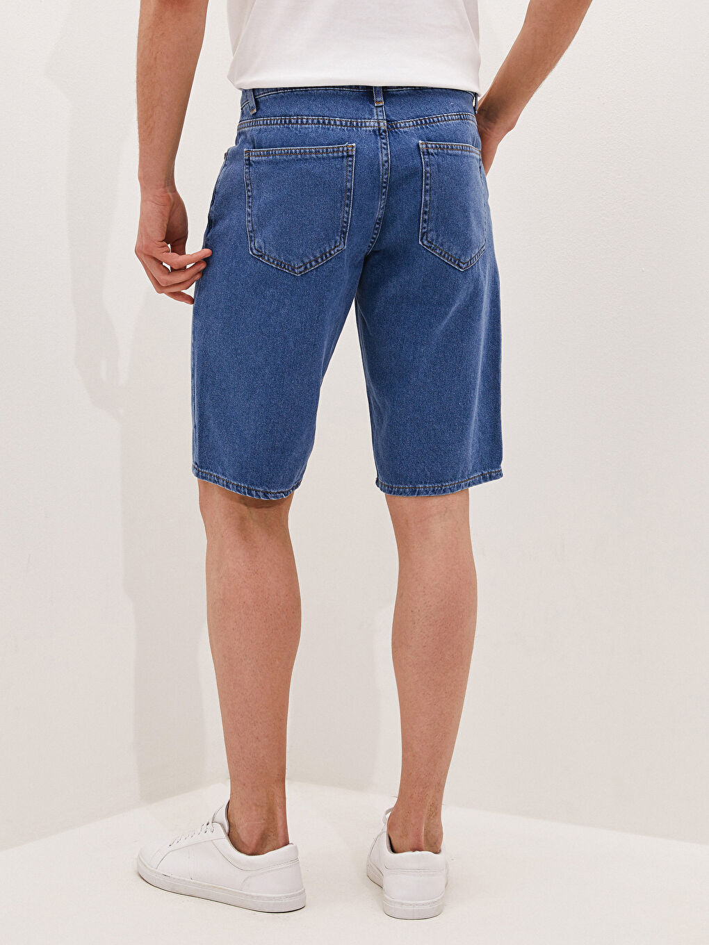 İndigo Standart Kalıp Erkek Jean Şort-3